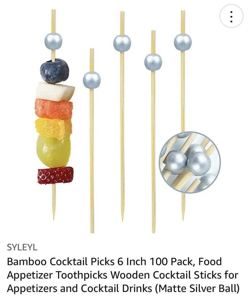 Bamboo Cocktail Picks 6 Inch 100 Pack, Food Appetizer Toothpicks Wooden Cocktail